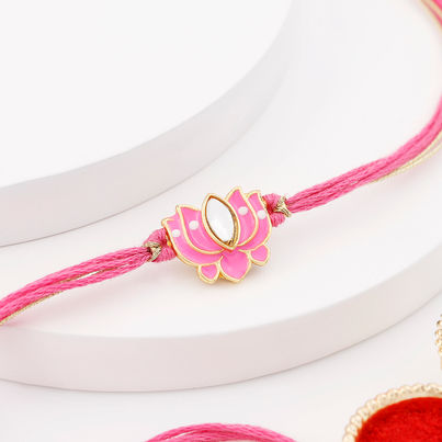 Stone Pink Lotus Rakhi (IGP)