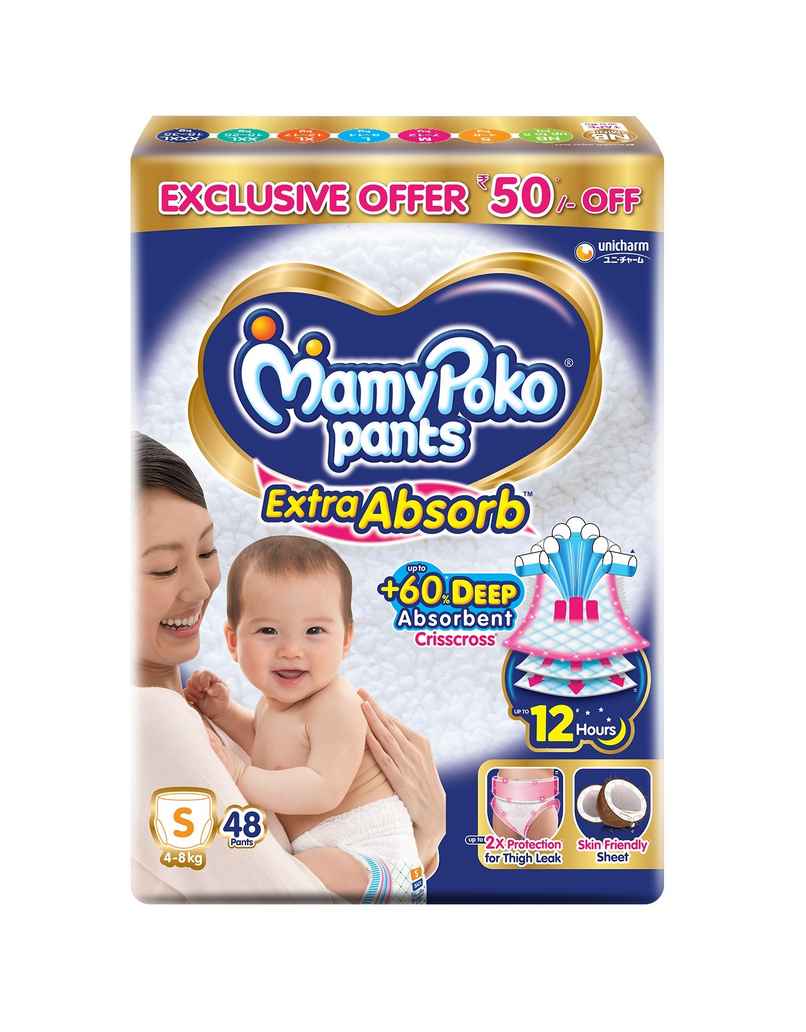 Mamypoko Extra Absorb Baby Diapers | Pant Style | S | 48 pcs Mamypoko Extra Absorb Baby Diapers | Pant Style | S | 48 pcs