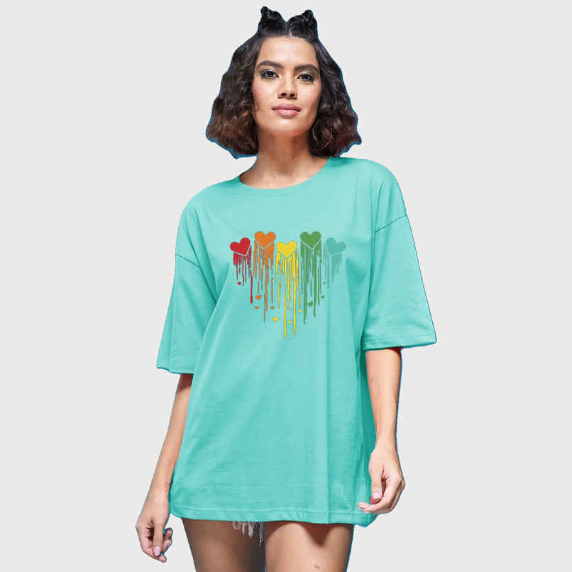 Smartees Women's Oversize Printed T-shirt | WW - 2052 | Sea Green - L