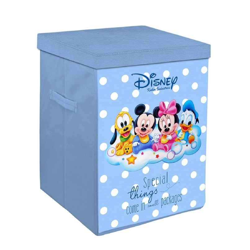 Kuber Industries Foldable 45 L Disney Mickey Team Laundry Basket with Lid | Sky Blue
