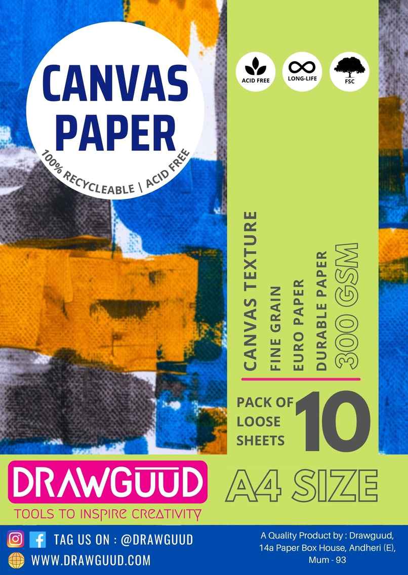 Drawguud Canvas Paper 300Gsm A4 8.3X11.7 In Pack Of 10