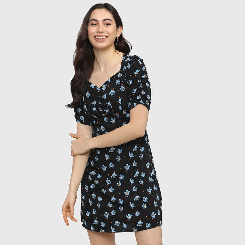 Tokyo Talkies Women's Floral Crepe A-Line Dress | Black - L