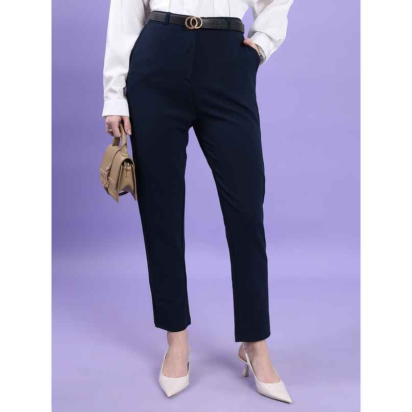 Tokyo Talkies Women's High Rise Slim Fit Trouser | Blue - 28