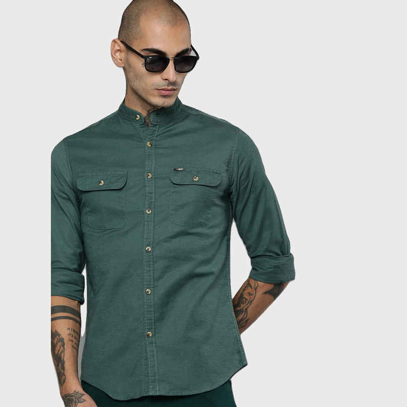 The Indian Garage Co Men's Slim Fit Solid Casual Shirt | Green - M