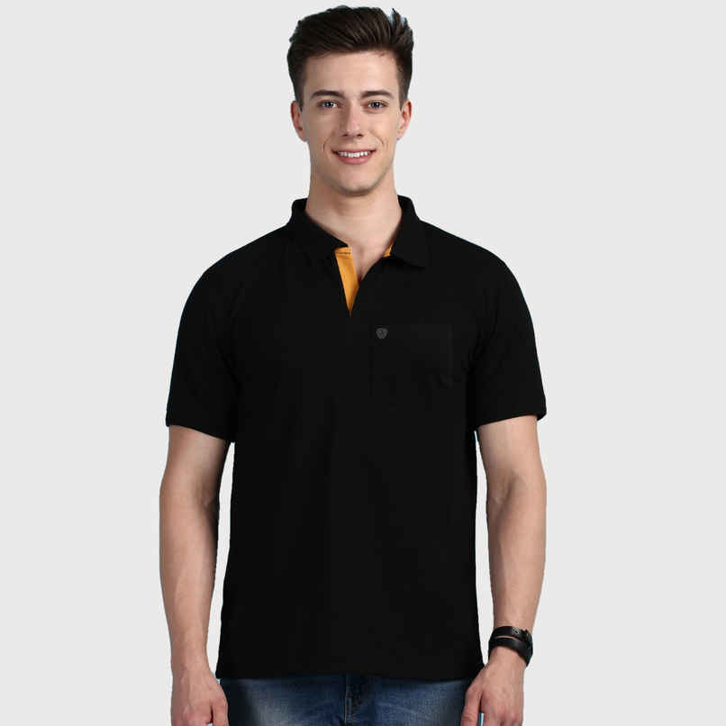 Lux Cozi Men's Solid Cotton Polo T-shirt with Pocket | Black - S