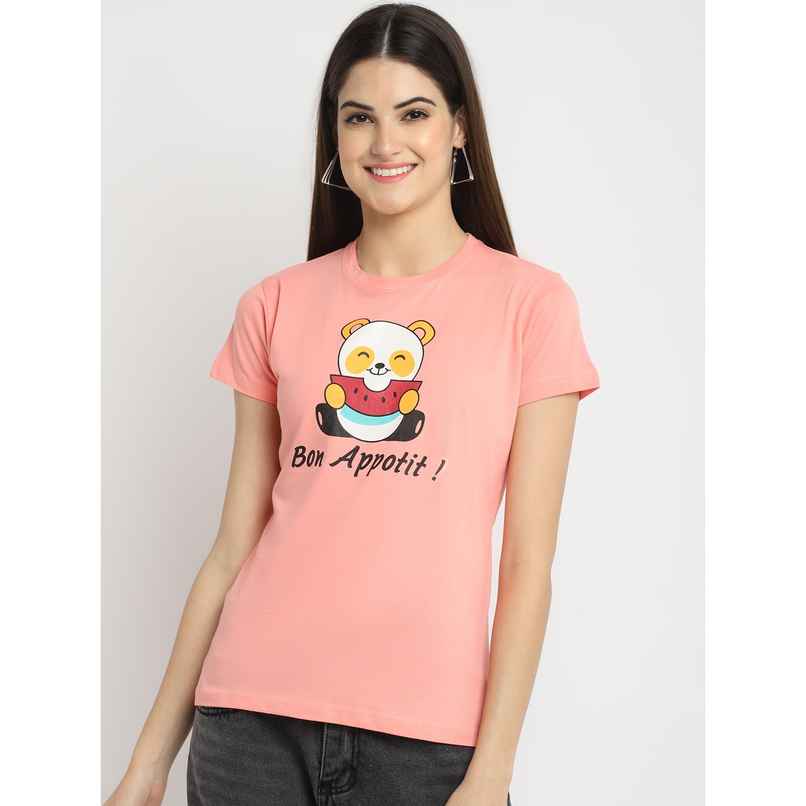 Fabflee Women Regular Cotton Printed Round Neck Tshirt | Peach | FAB-WT-36 | M Fabflee Women Regular Cotton Printed Round Neck Tshirt | Peach | FAB-WT-36 | M