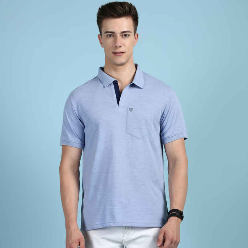 Lux Cozi Men's Solid Cotton Polo T-shirt with Pocket | Oxy Blue - L