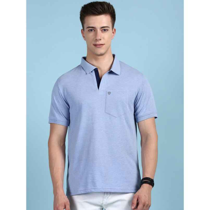 Lux Cozi Men's Solid Cotton Polo T-shirt with Pocket | Oxy Blue - XXL