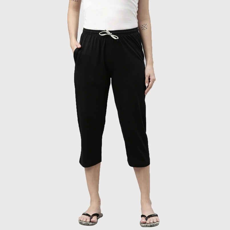 Kryptic Women's Pure Cotton Solid Capri | Black - L