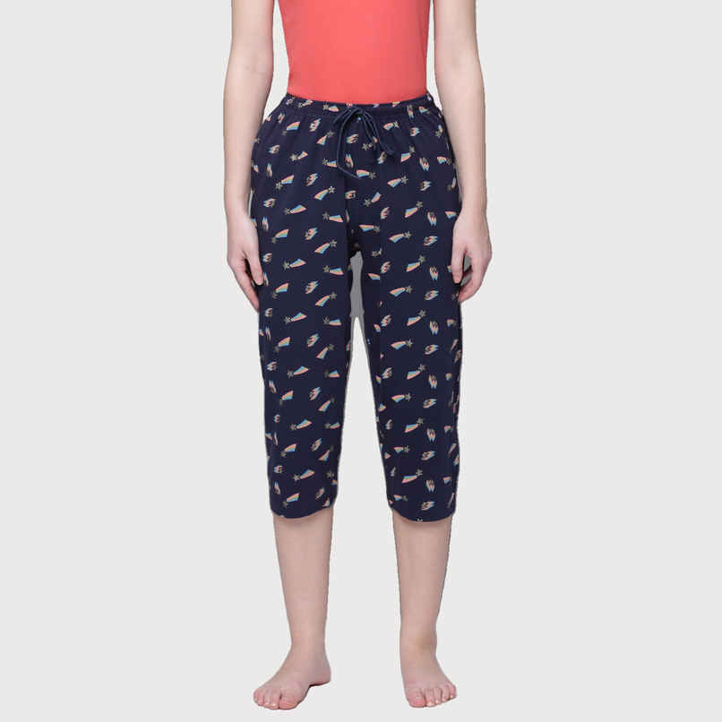 Kryptic Women's Cotton Printed Capri | Navy - L