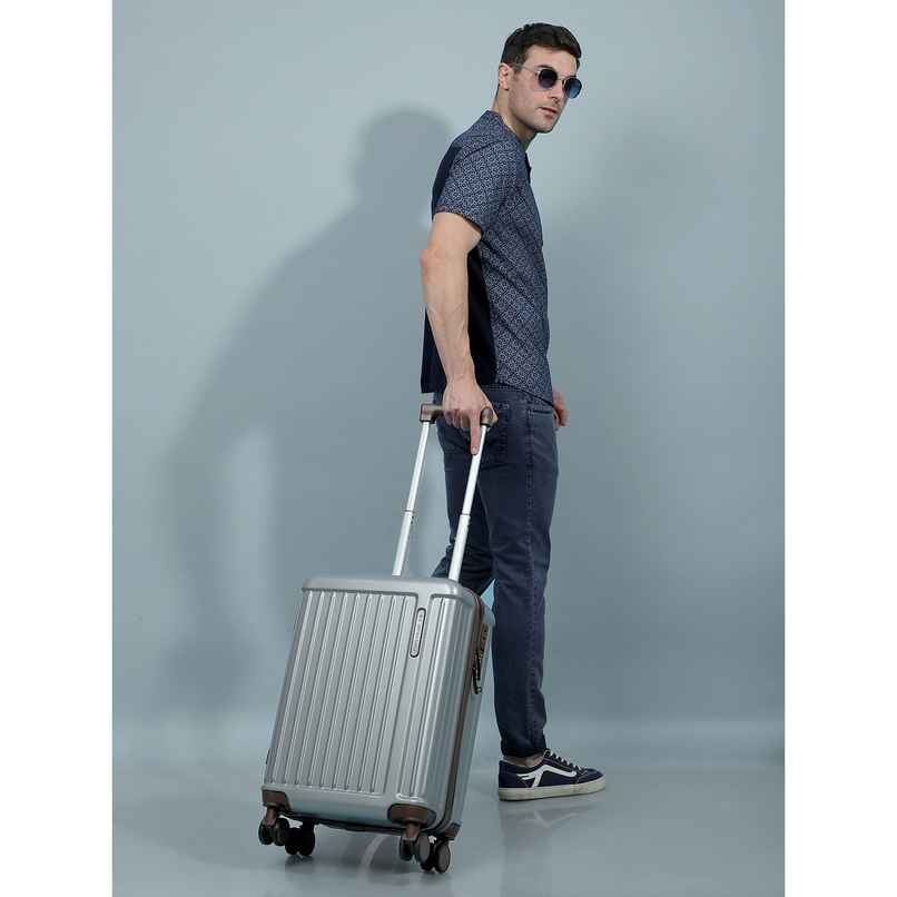 Move-Meant Travel Fun Cabin Suitcase Silver | 8 Wheels | Number Lock | Polycarbonate Travel Bag - 55 cm