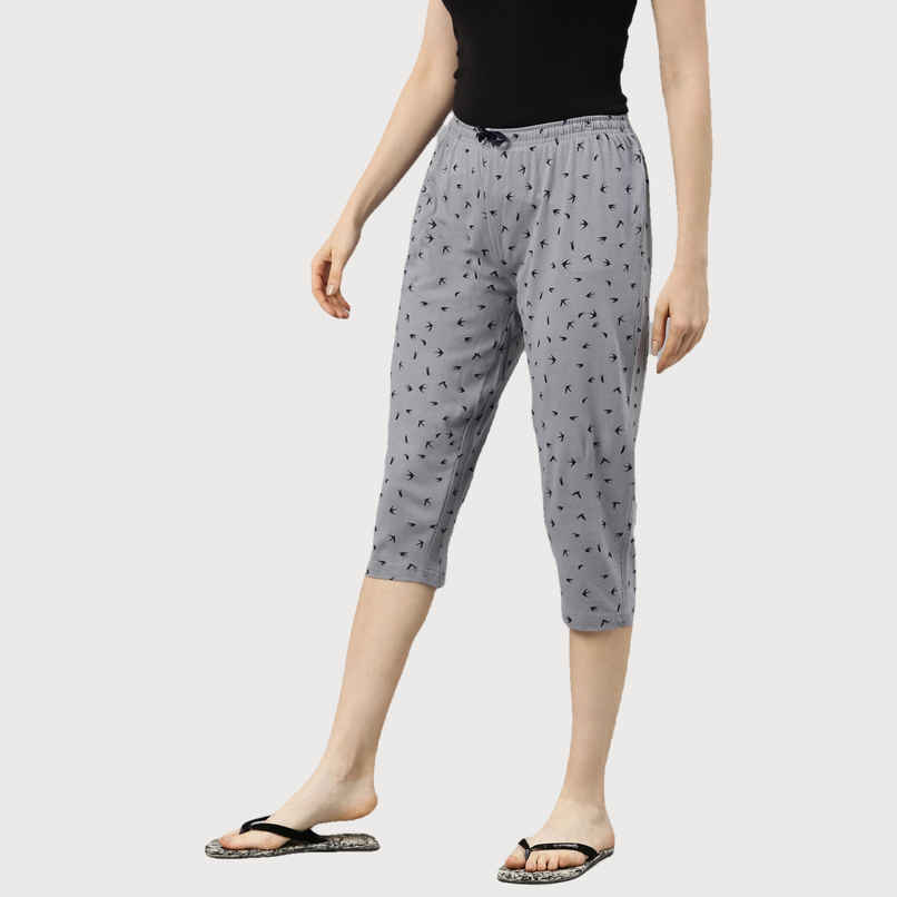 Kryptic Women s Pure Cotton Printed Capri | Grey | M