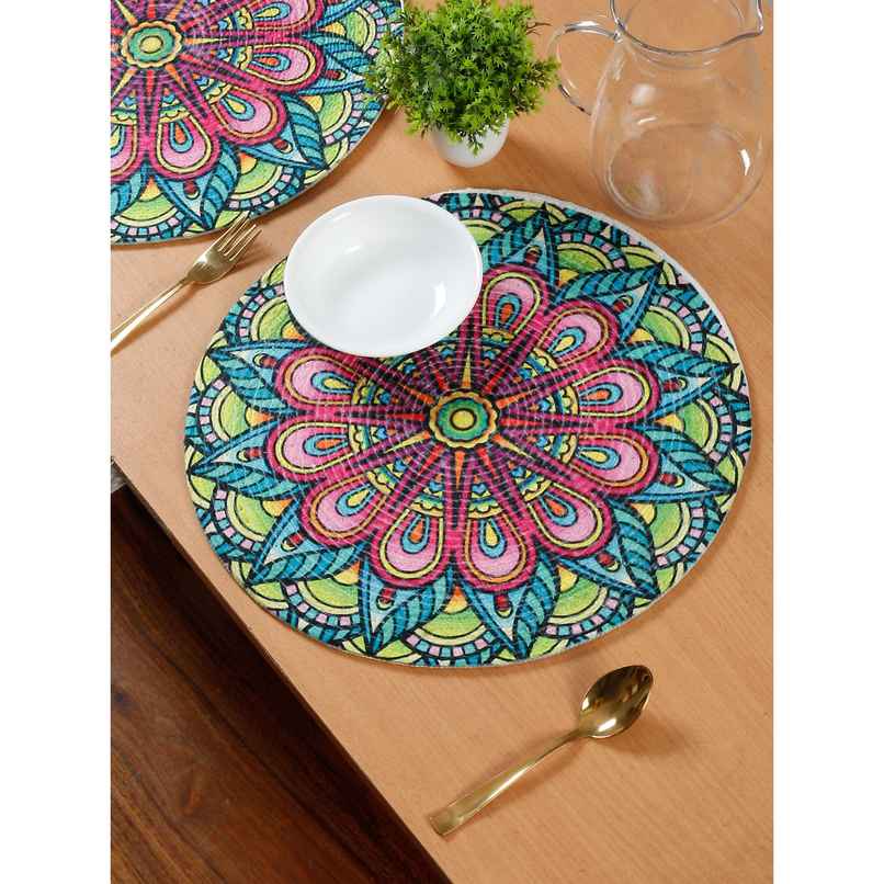 Hosta Homes Pure Cotton Geometric Pattern Digitally Printed Table Place Mats | Pink