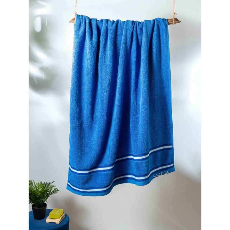Nautica Super Soft Zero Twist 100% Cotton Towel | Bath Towel | Crew Stripe Solid | Royal Blue