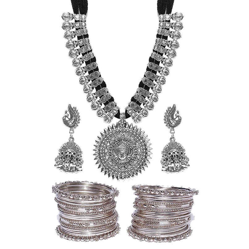 Youbella Afghani Jewellery Combo Silver Plated Jewellery Set For Women (Silver) (Ybnk - 5635 - 2.6)