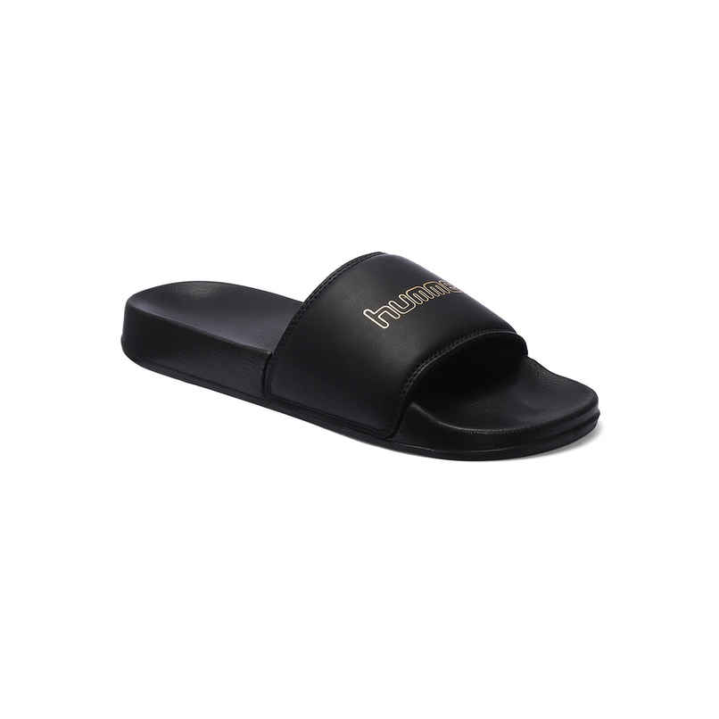 hummel Classic lightweight slides for Men with Cushioned Sole and Arch Support | Black & Gold | 9 hummel Classic lightweight slides for Men with Cushioned Sole and Arch Support | Black & Gold | 9