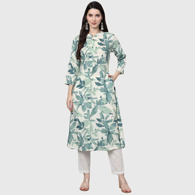 Divena Women s A-Line White Rayon Kurta | DBK1356 | S