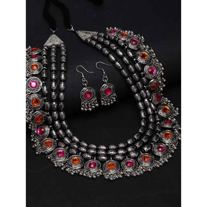 Shining Diva Fashion Stylish Oxidised Silver Tribal Necklace Set for Women and Girls | 12164s