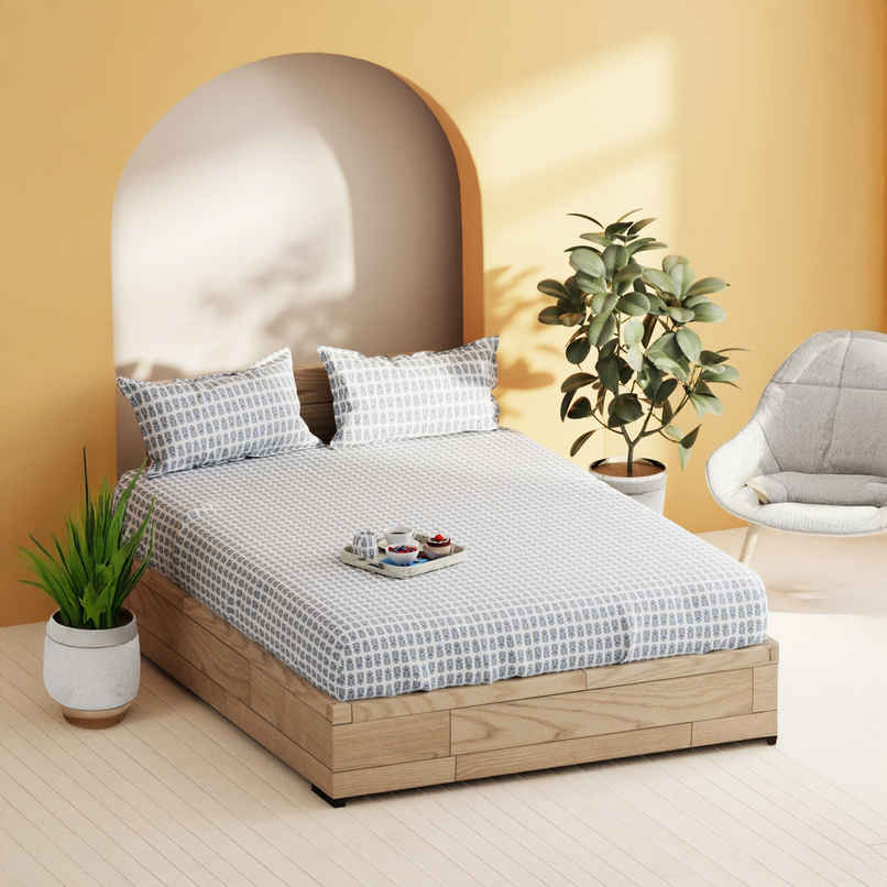 Bianca Soft 100% Natural Cotton Double Bedsheet With 2 Pillow Covers | Laquasa Floral | Indigo &Ecru Bianca Soft 100% Natural Cotton Double Bedsheet With 2 Pillow Covers | Laquasa Floral | Indigo &Ecru