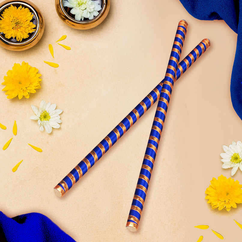 Decorated Tiranga Wooden Dandiya Sticks | Royal Blue & Gold | ServDharm