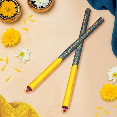Festive Dandiya Sticks | Lace Decorated |Yellow And Blue | ServDharm