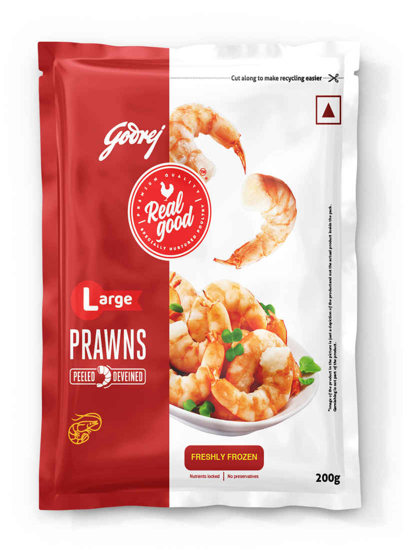 Godrej Real Good Large Prawns Peeled & Deveined (Freshly Frozen) Godrej Real Good Large Prawns Peeled & Deveined (Freshly Frozen)
