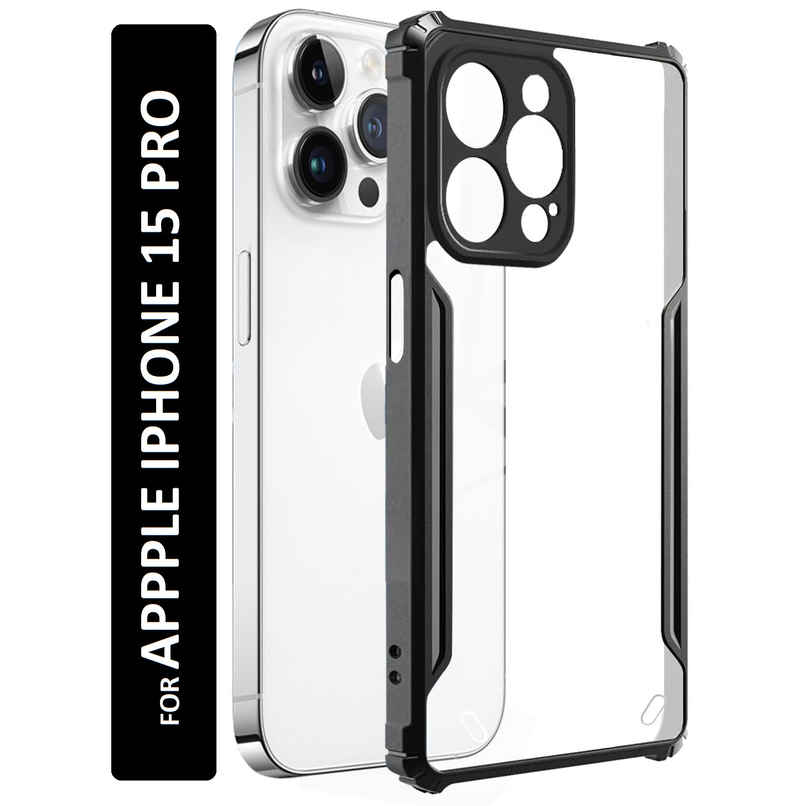 Kwine Case Apple Iphone 15 Pro Back Cover - Black Bordered Transparent Case Kwine Case Apple Iphone 15 Pro Back Cover - Black Bordered Transparent Case