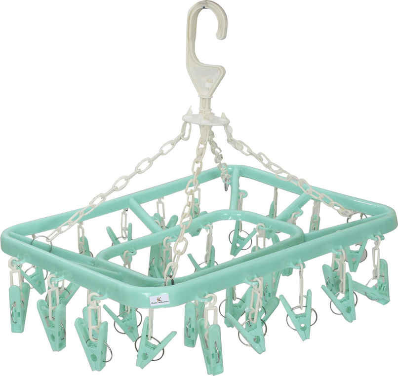Kuber Industries Plastic 360 Degree Folding Clothes Drying Rack|(Green | 32 Clip | KUBMART15537)