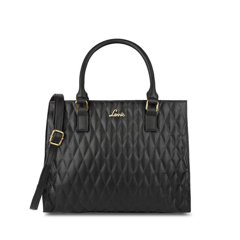 Lavie Womens Stitch Shelly Large Satchel Handbag Black