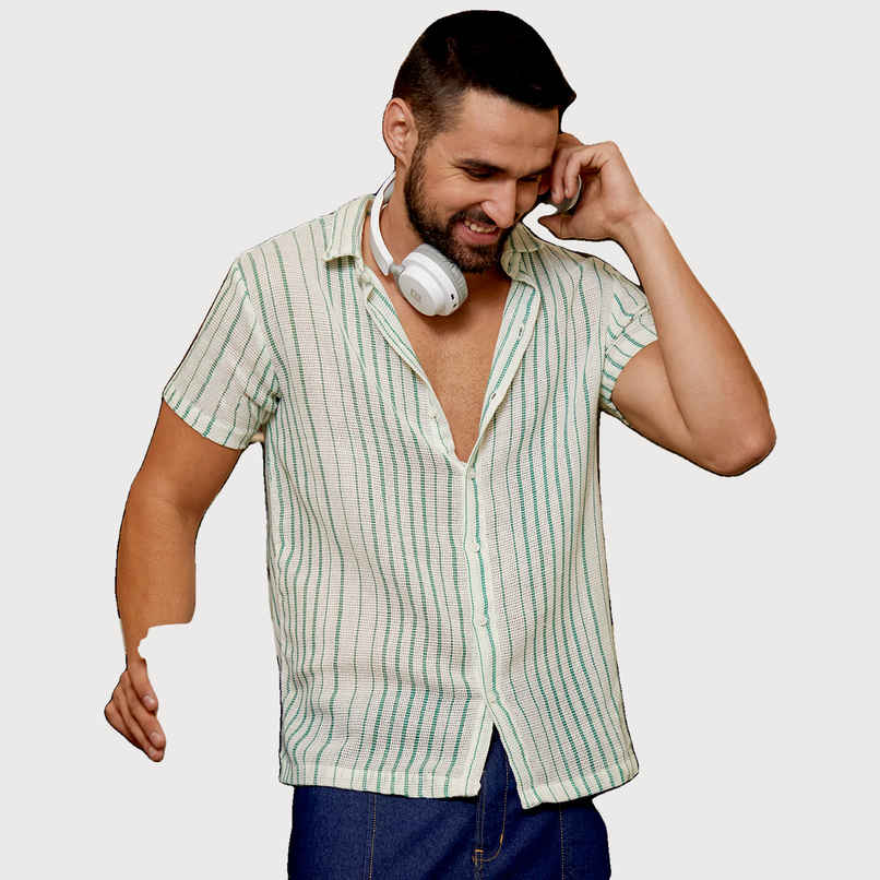 Campus Sutra Men's Unbalanced Striped Woven Shirt | White - S