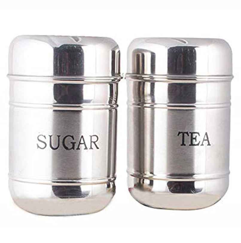 Kuber Industries 2 Pieces Stainless Steel Tea | Sugar Container Set | 500 Ml (Silver) -CTKTC038135 Kuber Industries 2 Pieces Stainless Steel Tea | Sugar Container Set | 500 Ml (Silver) -CTKTC038135