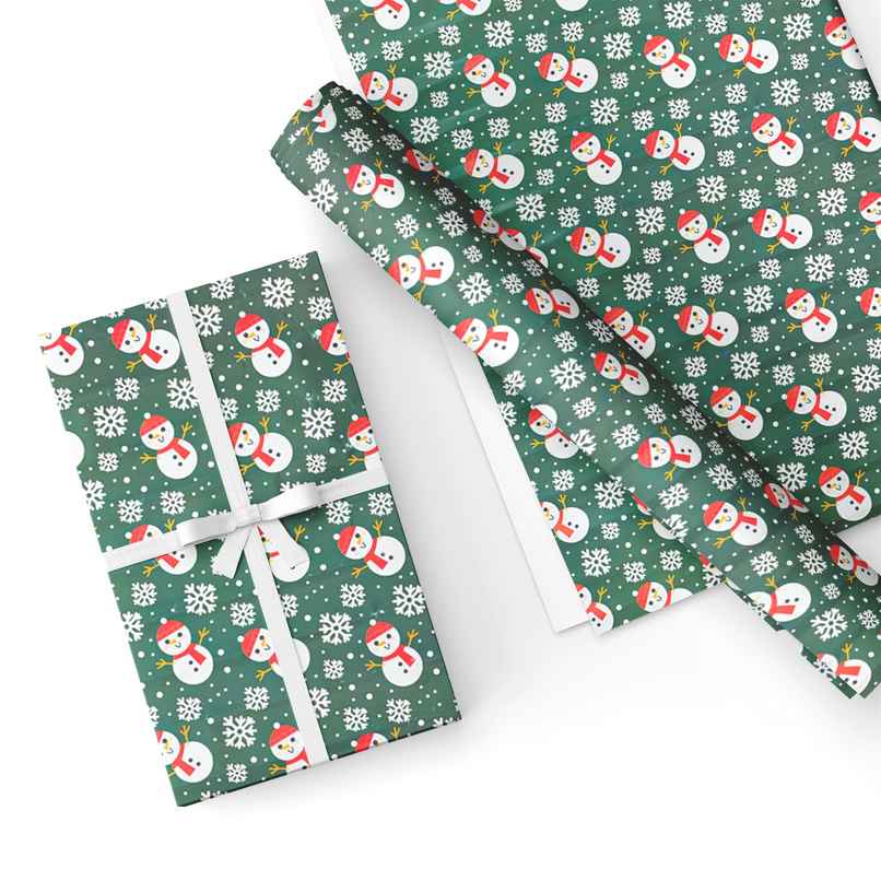Snowman Green Wrapping Paper | Mad Over Print