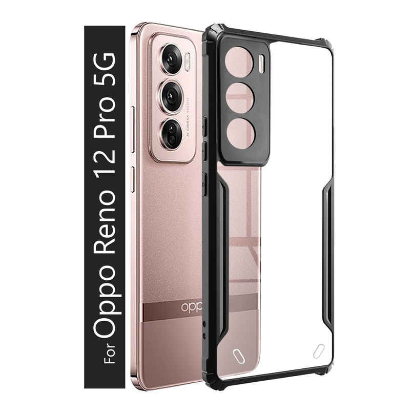 Kwine Case Oppo Reno 12 Pro Back Cover - Black Bordered Transparent Case