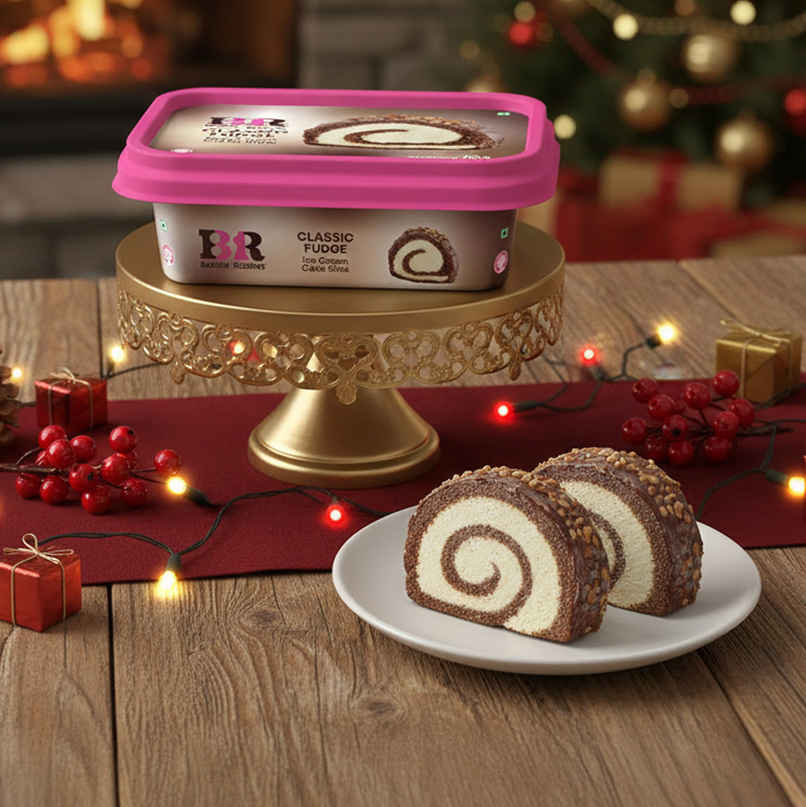 Baskin Robbins Classic Fudge Ice Cream Roll Cake Slice | Rich Chocolatey Dessert Slice