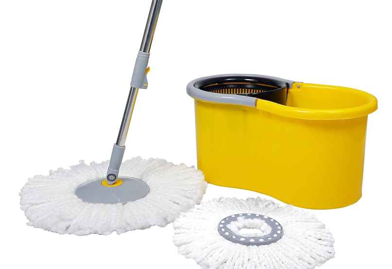 Esquire Classic Spin Mop Yellow Bucket Set With Pull Handle | Additional Microfiber Refill