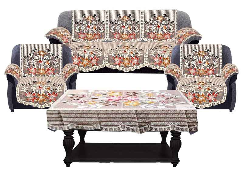 Kuber Industries Flower Design Cotton Floral 5 Seater Sofa Cover Set with 6 Pcss Arms Cover
