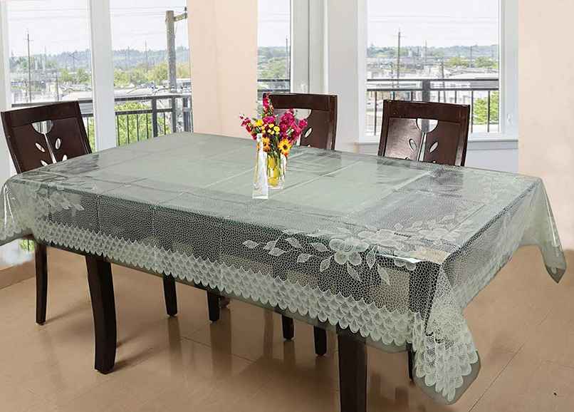Kuber Industries Floral Design 6 Seater Dining Table Cover for Home Decor | Cream
