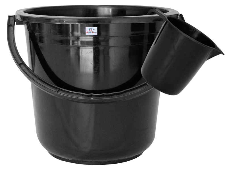 Kuber Industries 2 Pieces Unbreakable Plastic Multipurpose Bathroom Bucket & Mug Set (Black)
