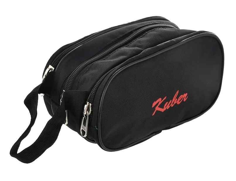 Kuber Industries Rexine Lightweight Travel Toiletry Bag Shaving Kit with Carrying Strap (Black)