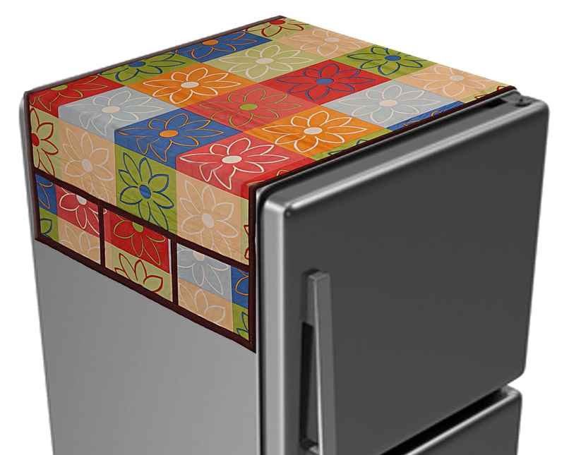 Kuber Industries Multi Floral Print 6 Utility Pockets Fridge Cover With Side Pockets (Multi)