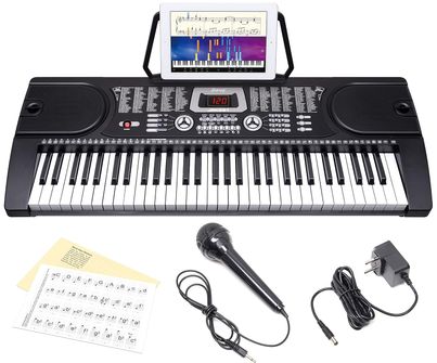 Juarez JRK661 61-Key Electronic Keyboard with LED Display, 255 Rhythms, Mic, Music Stand & USB