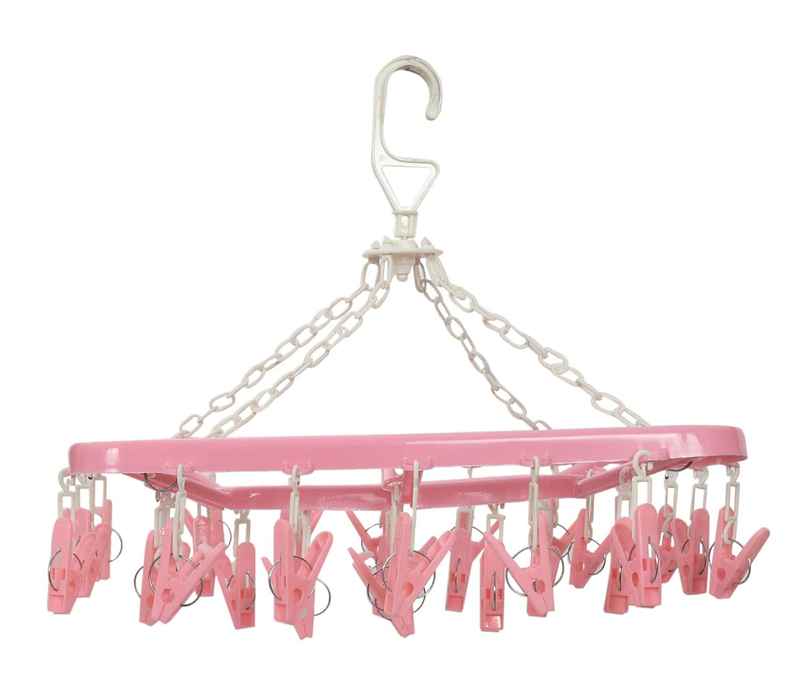 Kuber Industries Cloth Drying Hanger Rack (32 Clips) | 360 Degree Portable & Rotatable | Pink Kuber Industries Cloth Drying Hanger Rack (32 Clips) | 360 Degree Portable & Rotatable | Pink