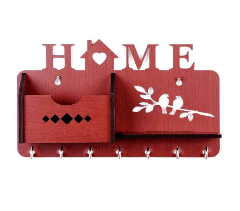 Kuber Industries Wood Wall Key Holder with 7 Hooks | Mail Holder & Extra Shelf (Brown)