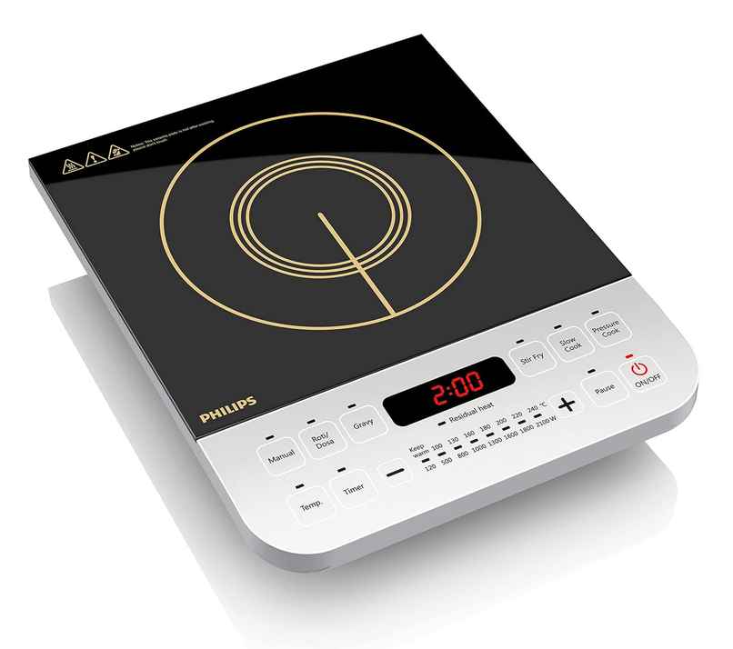 Philips Viva Collection HD4928/01 2100-Watt Induction Cooktop, Soft Touch Button with Crystal Glass - Black