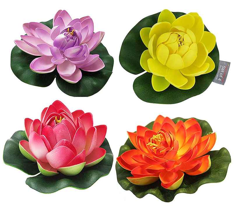 TIED RIBBONS Artificial Floating Lotus Flowers with Rubber Leaf | Multicolour