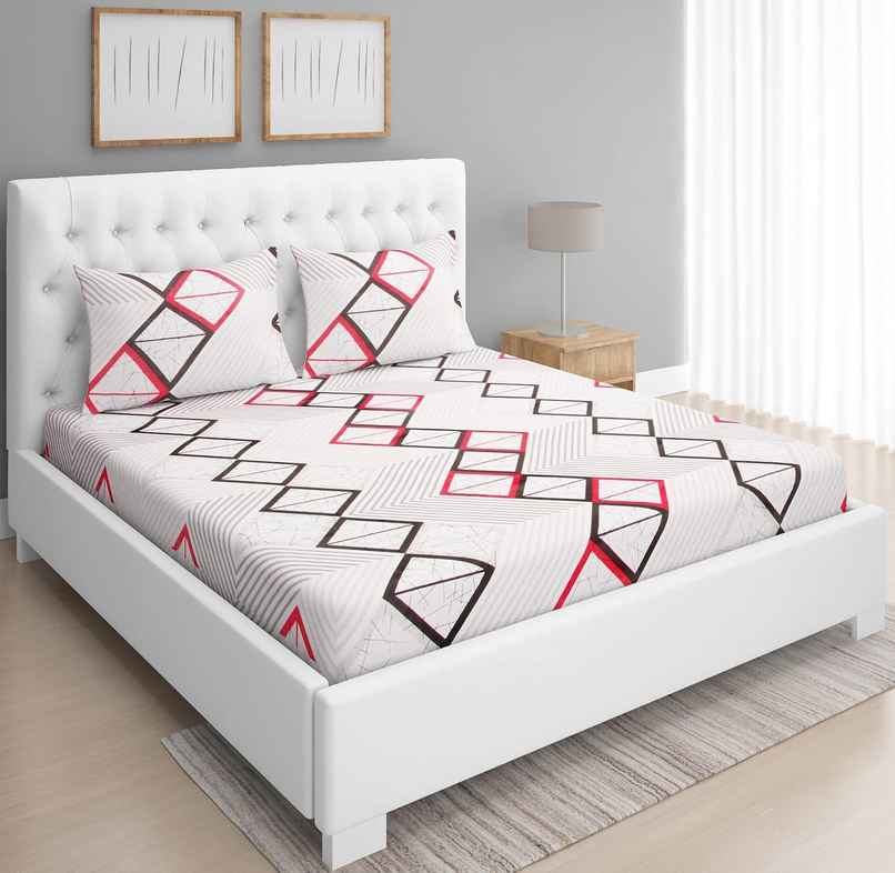 BAY6 100% Cotton 144 TC Super King Bedsheet - 108 x 108 Inch, Abstract Geometric Print