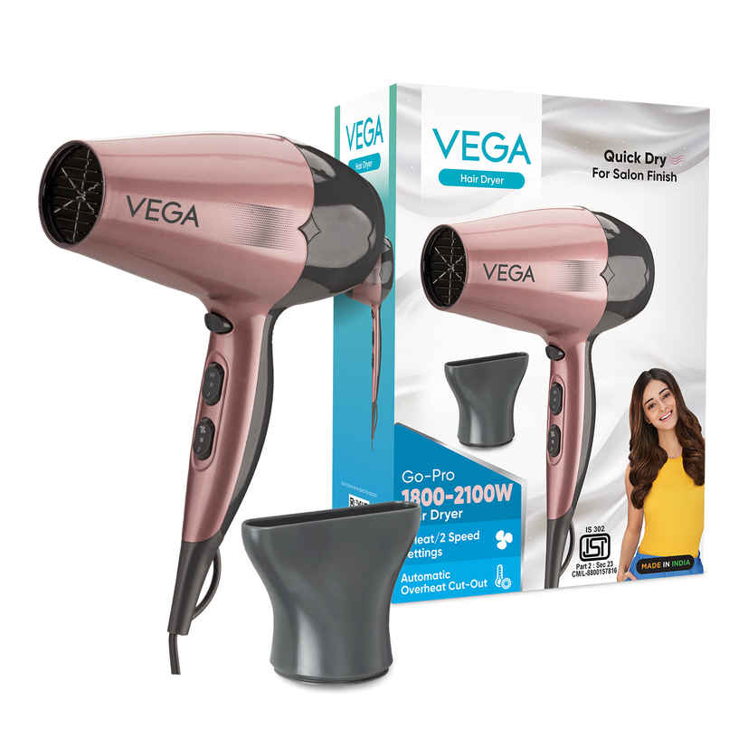 Vega Go Pro 2100W Professional Hair Dryer with 2 Speed & 3 Temperature Settings (VHDH-25)