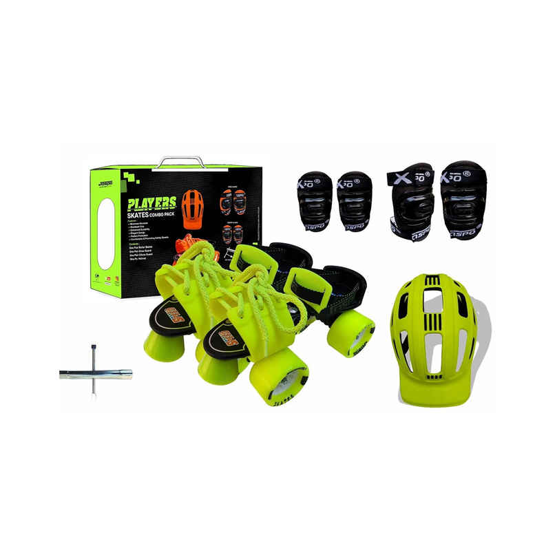 Jaspo Cruiser Senior Players Quad Adjustable Roller Skates Combo Neon Green