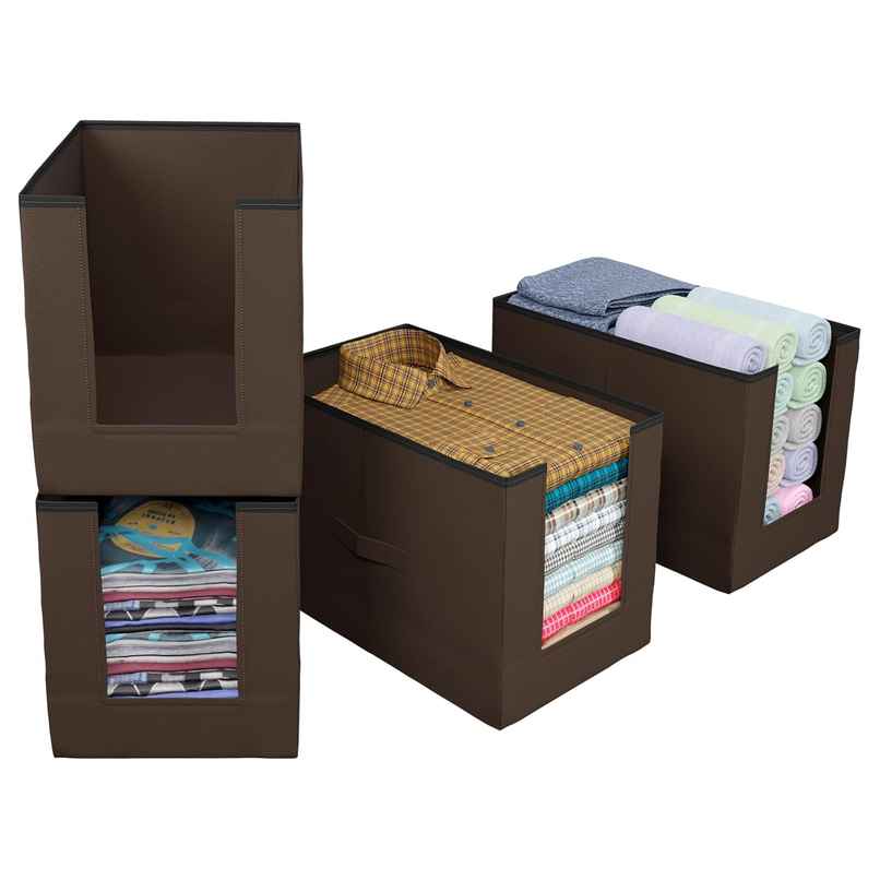Kuber Industries Pack of 4 Non Woven Shirt Organizer for Wardrobe | Foldable Stacker | Brown Kuber Industries Pack of 4 Non Woven Shirt Organizer for Wardrobe | Foldable Stacker | Brown
