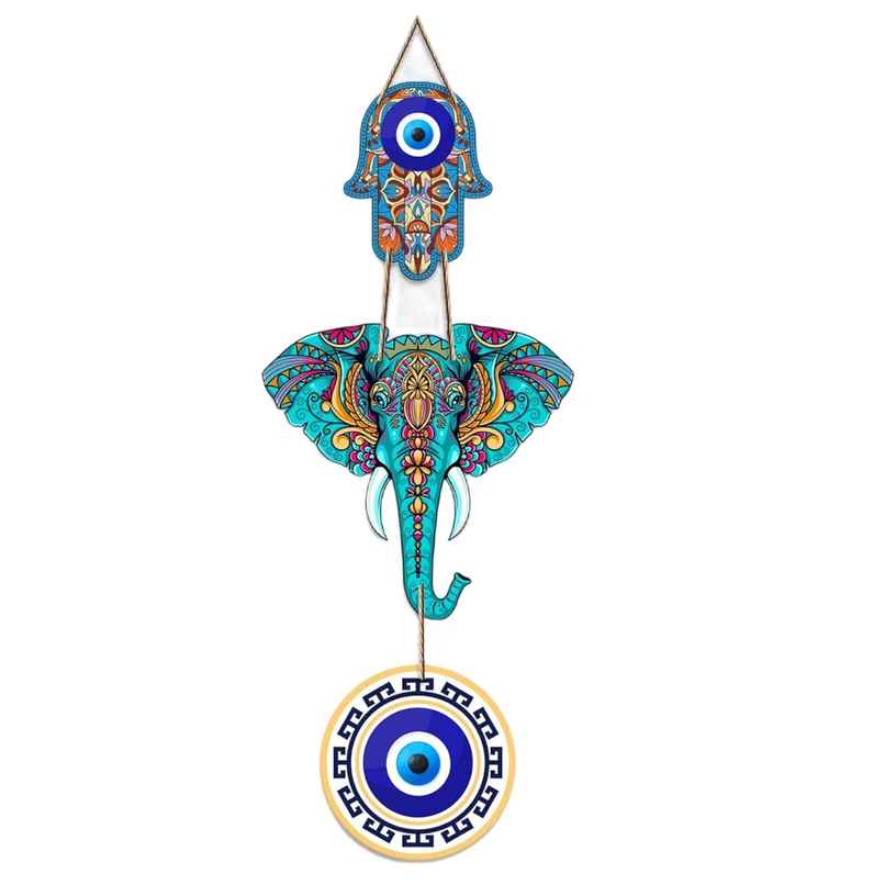 Daluci Wooden Wall Hanging For Home Decor | Hamsa Hand Peace Charm | Elephant